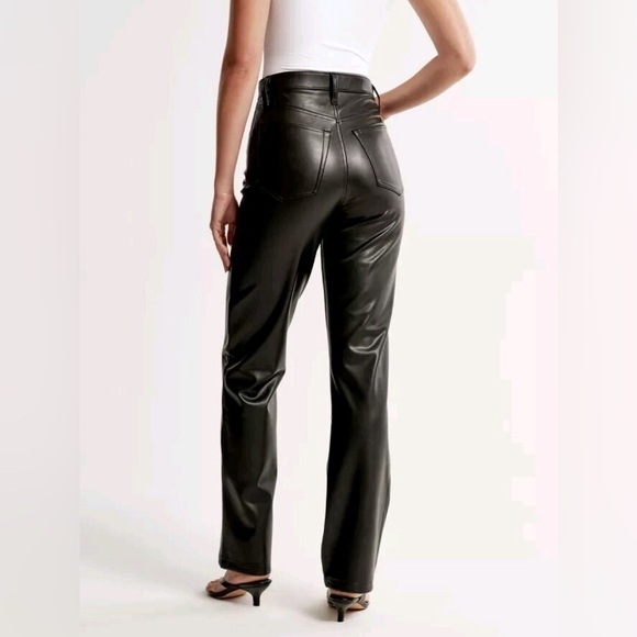 Abercrombie Vegan Leather 90s Straight Ultra High Rise Pant 32/14L Black long - Picture 6 of 6